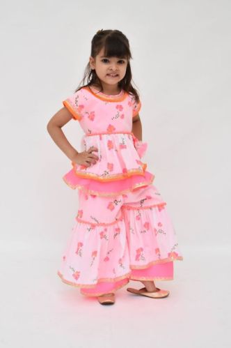 Dhwija Cotton Girl Off White Printed Sharara, Technics : Machine Made