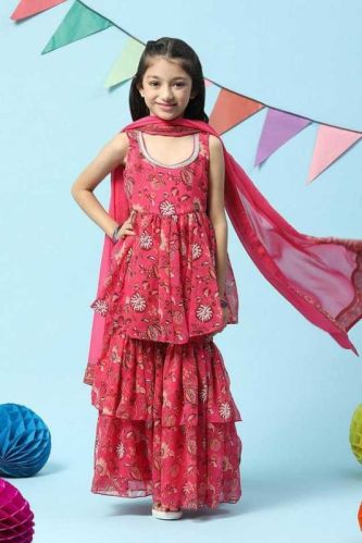 Casual Wear Dhwija Girls Designer Sharara Set, Pattern : Printed