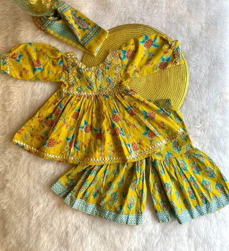 Kids Jasmine Turmeric Kurta and Sharara, Occasion : Party Wear, Festive Wear