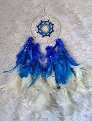 White Round 50 Feathers+ Steel Ring Blue Dream Catchers, For Decoration, Size : 4