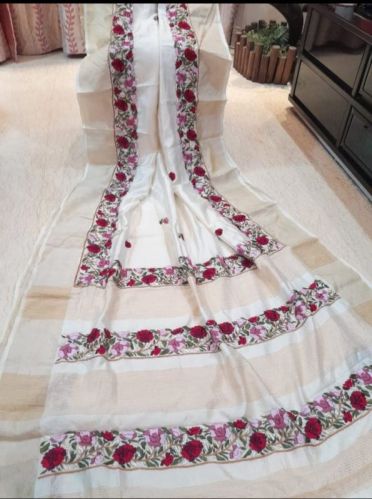 Hand Parsi Work Pure Tussar Silk Saree