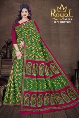 Aaradhya Green Dark Pink Cotton Saree, Packaging Type : Poly Bag