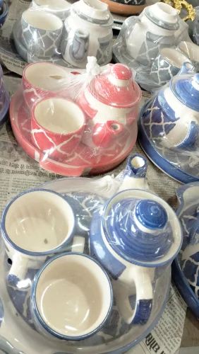 Multicolor Ceramic Tea Set, For Kitchen