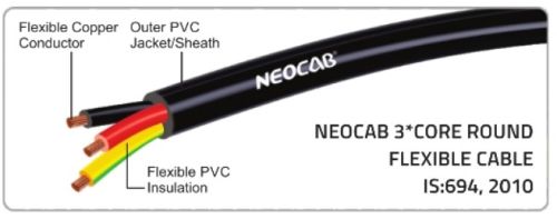 Neocab 3 Core Round Flexible Cable, Internal Material : Copper