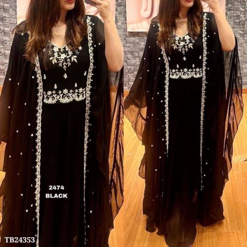 Soumya Trends Half Sleeve Black Anarkali Gown