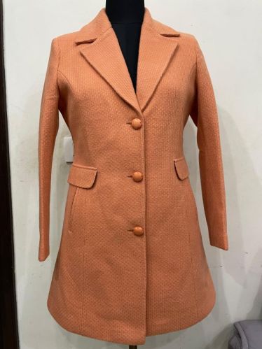 Plain Polyester Orange Ladies Long Coat, Color : Multicolor