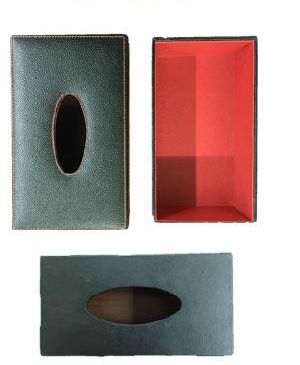 Black Rectangular Plain Leather Tissue Box