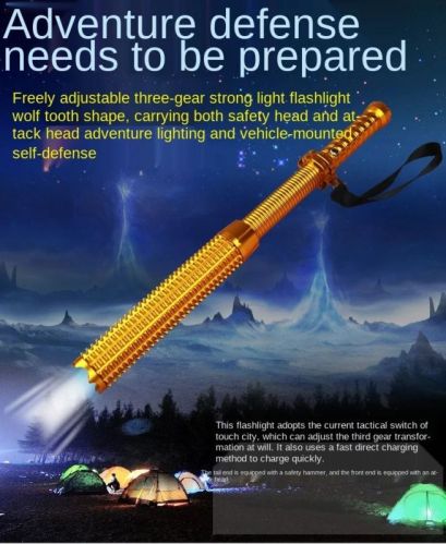 3 In 1 Telescopic Baton Self Defense With LED Flashlight