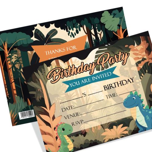 Creatie® Dinosaur In The Forest Party Theme Children’s Birthday Invitation Cards