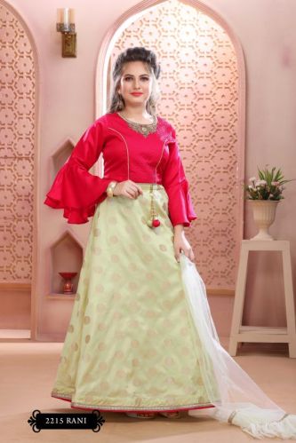 Girls Rani Lehenga With Brocade Blouse, Feature : Elegant Design, Breathable