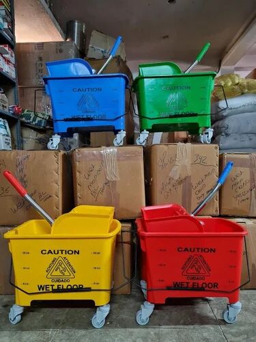 Plastic KRA Single Bucket Wringer Trolley, For Industries, Color : Red, Blue, Green, Yellow