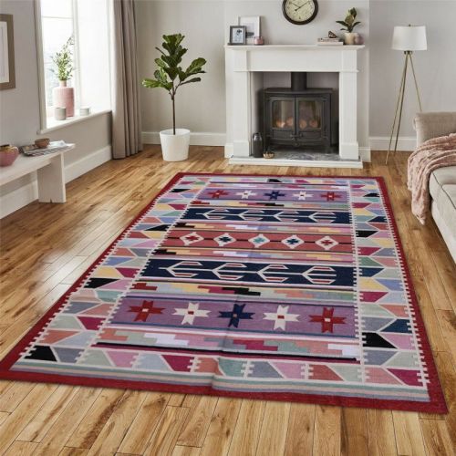 Multicolor Rectangular Handwoven Cotton Carpet, For Homes, Feature : Anti-Slip, Easily Washable