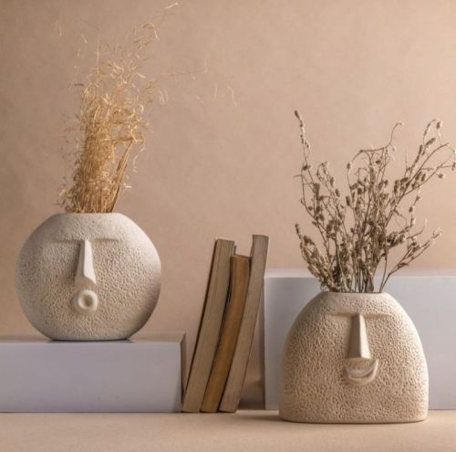 Crocmics Plain Polished Ceramic Face Vase, Dimension : 10inch, 6inch, 8inch