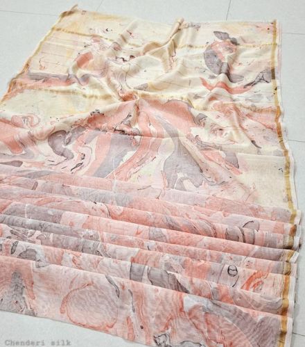 Multicolor Printed Handmade Chanderi Saree, Speciality : Dry Cleaning