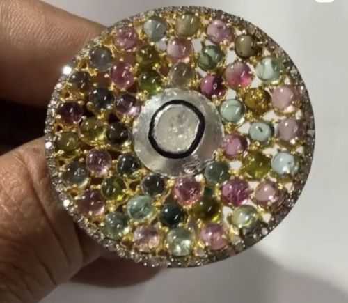Multi Colour Silver Ladies Tourmaline Ring