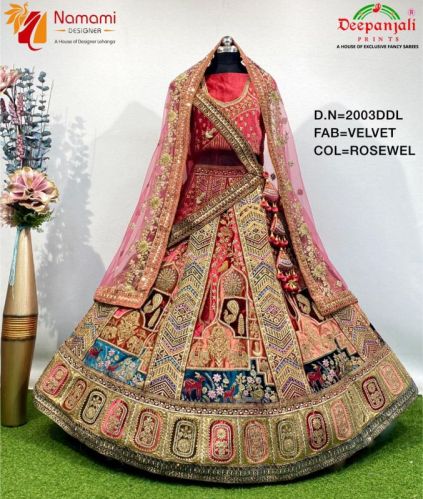 Roswell Velvet Bridal Lehenga Choli, Size : Free Size