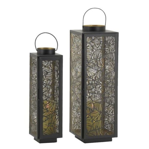Iron Plain Polished Metal Etched Candle Lantern, Color : Black