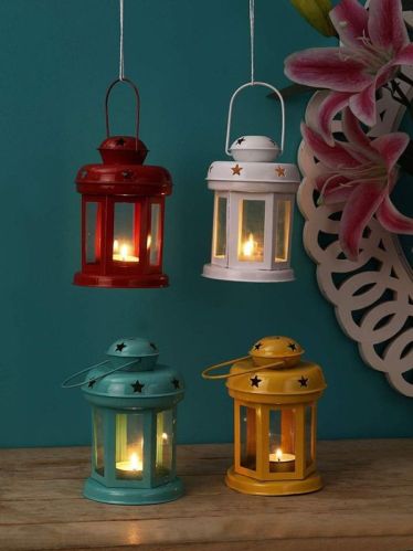 Plain Polished Iron Multicolor T-Light Candle Lantern