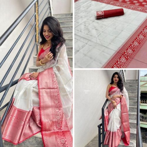 222 Pink & White Litchi Silk Sarees