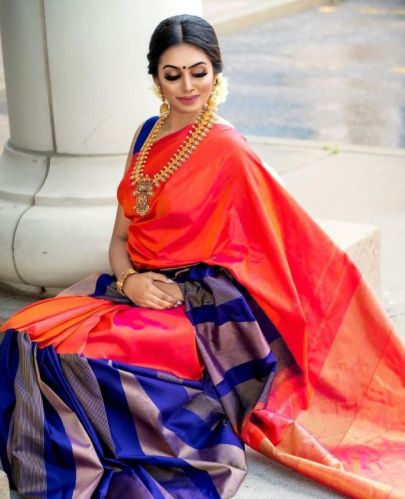 222 Red & Blue Litchi Silk Sarees