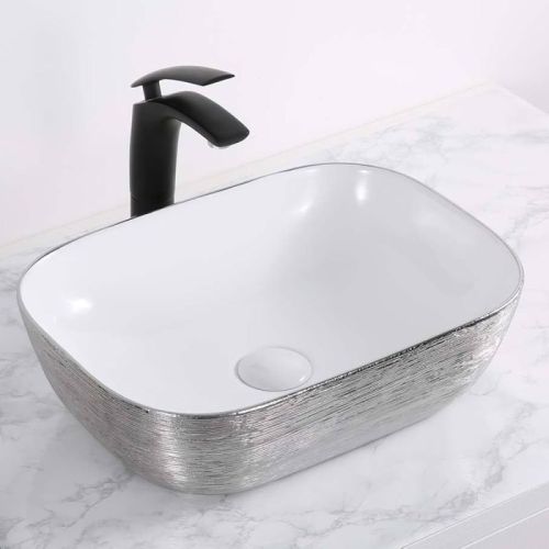 Rectangular Plain Polished Ceramic Vessel Wash Basin, For Home, Hotel, Restaurant, Style : Modern