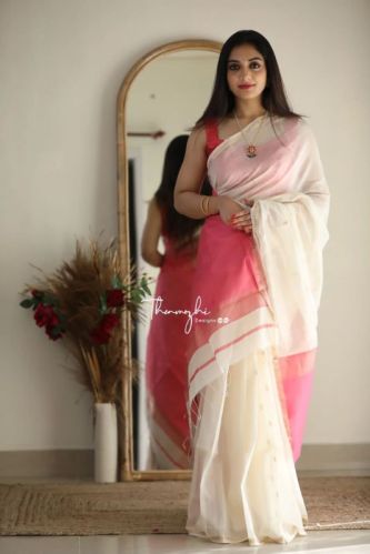 Soft Lilan Cotton Pink & White Lillian Saree Traditional