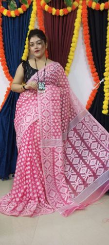 Pink Cotton Soft Jamdani Saree