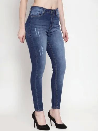 Blue Denim Ladies Skinny Fit Jeans, For Casual Wear, Size : All Sizes