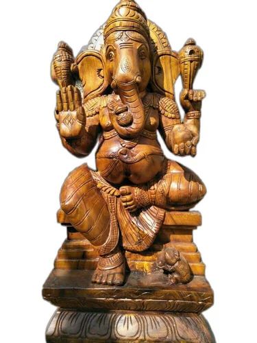 Polished Wooden Ganpati Statue, For Interior Decor, Packaging Type : Thermocol Box