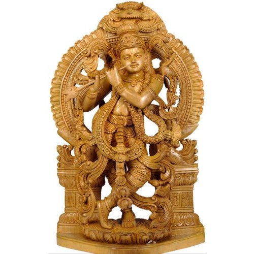 Polished Wooden Krishna Statue, For Interior Decor, Packaging Type : Thermocol Box