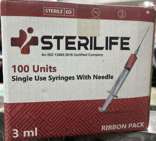 Sterilife 3ml Sterile Syringe, Needle Material : Stainless Steel