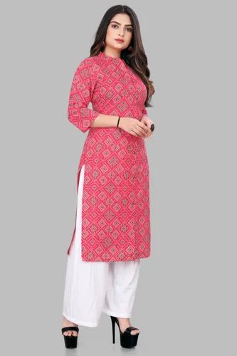 Ladies 3/4 Sleeve Kurti Palazzo Suit, Size : M