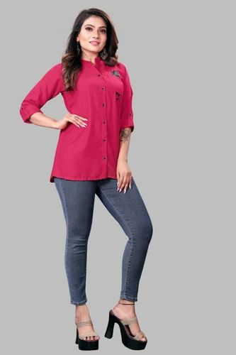 Ladies Dark Pink Casual Shirt, Size : Medium