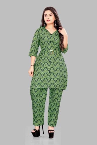 Ladies Green Fancy Cotton Co Ord Set