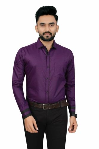 Regular Fit Mens Purple Stylish Cotton Shirts, Size : Small - 38