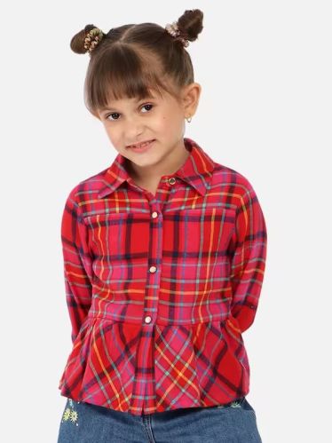 Checked Cotton Girls Shirt, Size : M