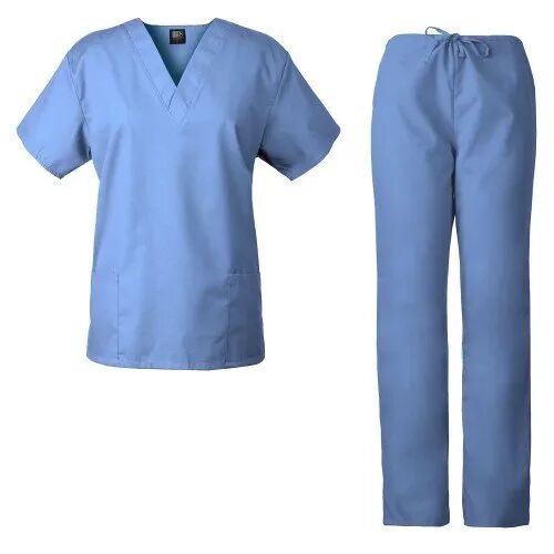 Blue Half Sleeves Poly Cotton Plain Medical Scrub Suit, For Clinical, Hospital, Gender : Unisex