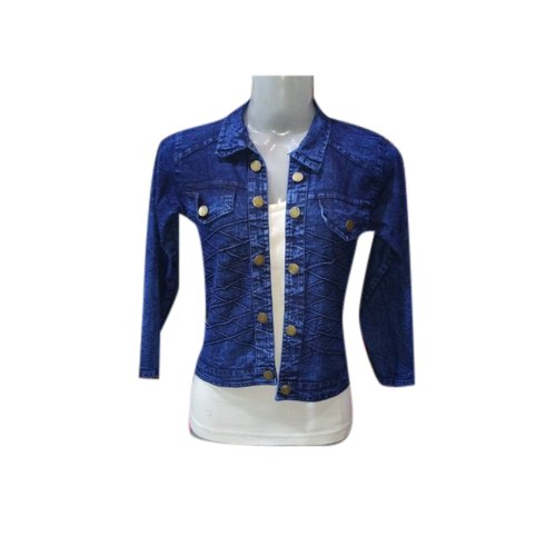 Blue Regular Fit Plain Collar Neck Ladies Denim Jacket, Occasion : Casual Wear
