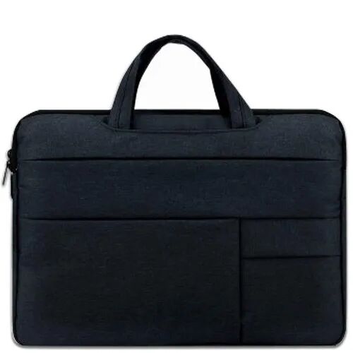 Black Plain Leather Laptop Sleeve Bag