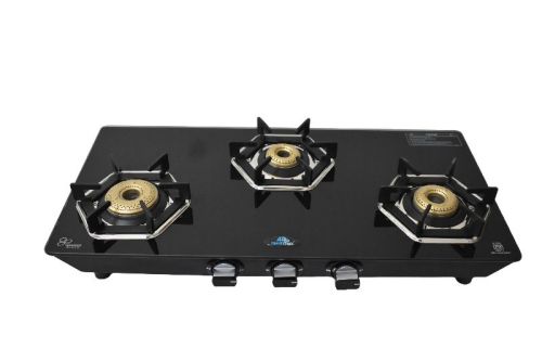 Black Three Burner Gas Stove, Feature : Safe In Use, Non Breakable