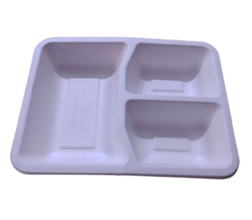 White Square Bagasse 3 Compartment Meal Tray, For Food, Size : 10 Inch