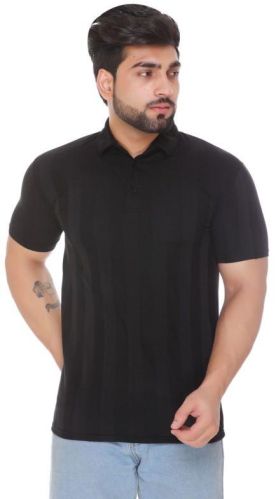 Half Sleeves Plain Black Collar T Shirts, Size : Xxl, Xl, M