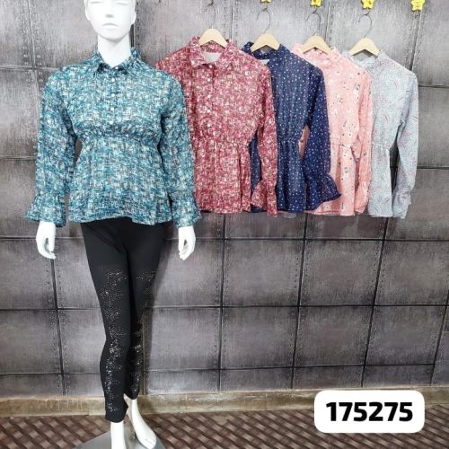 Printed Georgette ladies full sleeve top, Color : Multicolor XL