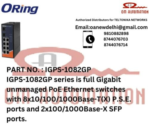 ORING IGPS-1082GP Series Industrial 10-port Unmanaged Gigabit PoE Ethernet Switch