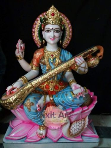 Polished Marble Saraswati Mata Statue, Packaging Type : Thermocol Box