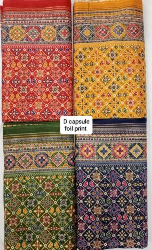 Multicolour D Capsule Foil Print Fabric, For Ethnic Wear/Dresses