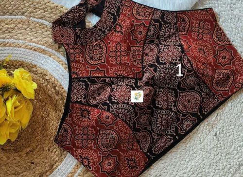 JhuBan Printed Silk Ajrakh Blouse Halter Neck, Size : XXL, XL, M, Customized, 32 To 44 Inch