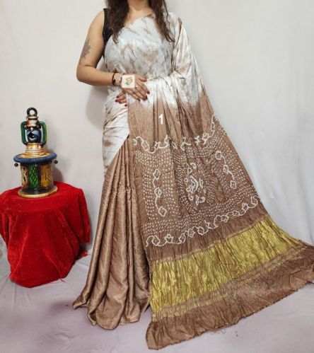 Unstitched Pure Modal Silk Traditional Bandhani Sarees, Speciality : Easy Wash, Dry Cleaning, Anti-wrinkle