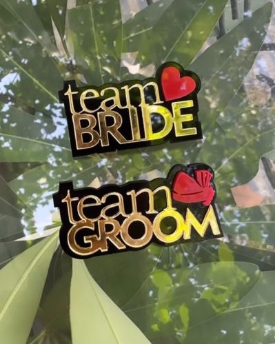 3d Design Acrelic Customized Wedding Badges, Style : Sefty Pin