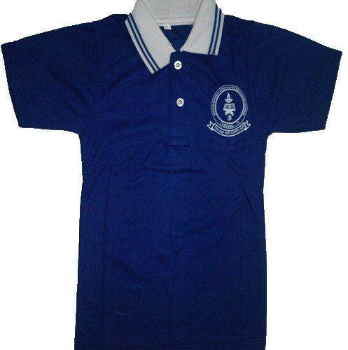 Half Sleeves Polo Neck Poplin Navy Blue School T-Shirt, Size : All Sizes